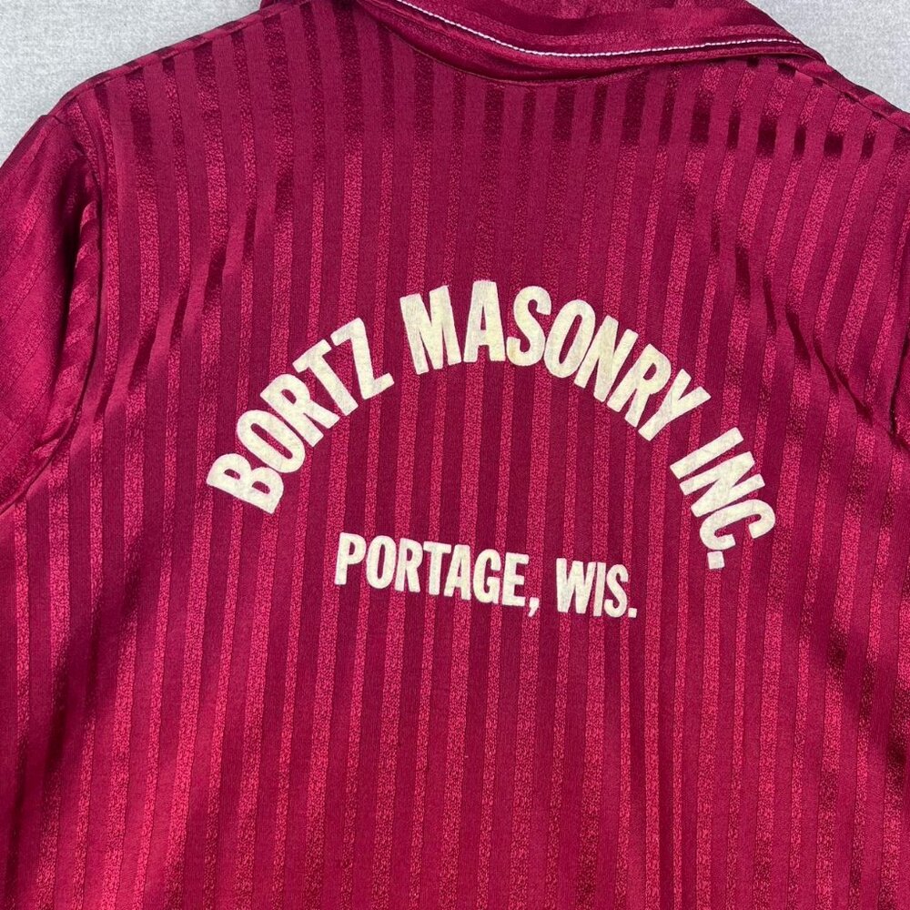 Vintage 60s 70s satin red Men’s bowling shirt Camp Collar size 44 L